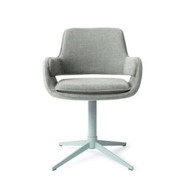 Upholstered swivel dining chair with a modern, minimalist design. Available in multiple color options including grey, chestnut, green, and driftwood.