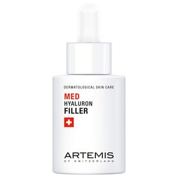  A dermatological skin care product called "ARTEMIS MED HYALURON FILLER" for sensitive skin. The product is a serum that contains hyaluronic acid and is suitable for all skin types.