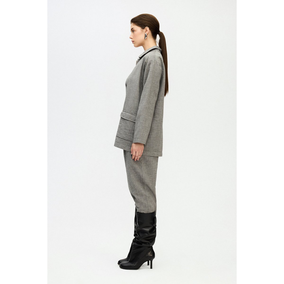 IKIKIZ Grey Cotton Oversized Jacket