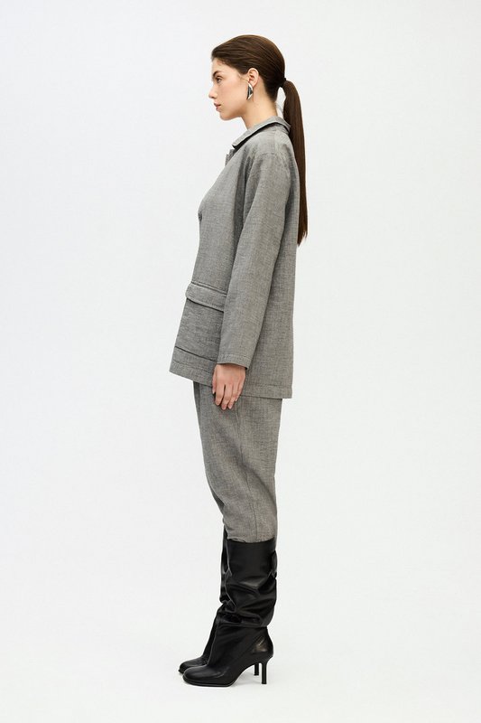 IKIKIZ Grey Cotton Oversized Jacket