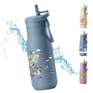 Jenard® children's drinking bottle stainless steel - leak-proof, double-walled, BPA-free, thermos bottle for school and kindergarten. Blue / world map with animals
