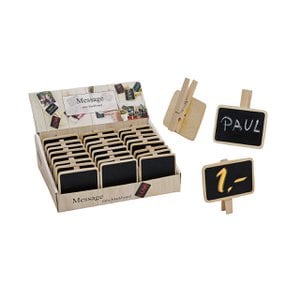 Houten clip met houten memotpaneel, zwart/bruin (w/t) 7x5cm