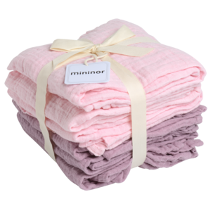 Biologische Mousseline Doek 3x “Roos” 3x “Heidebloem”