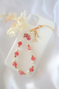 "Luck & Love" | Strawberry Quartz & Custom Initial Charm Phone Lanyard