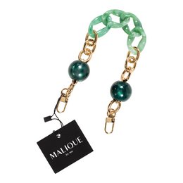A green and gold chain with a decorative clasp, suitable for attaching to a shoulder bag.