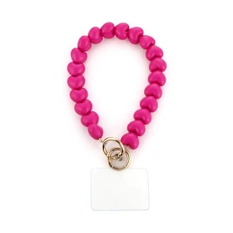 Fuchsia-colored beaded bracelet with a metal charm.