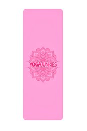 A pink yoga mat with a mandala design, suitable for yoga and meditation practices.