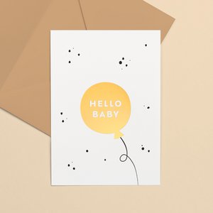 Greeting card gold foil | Hello baby balloon