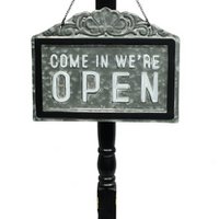 Bord open/closed met houten voet