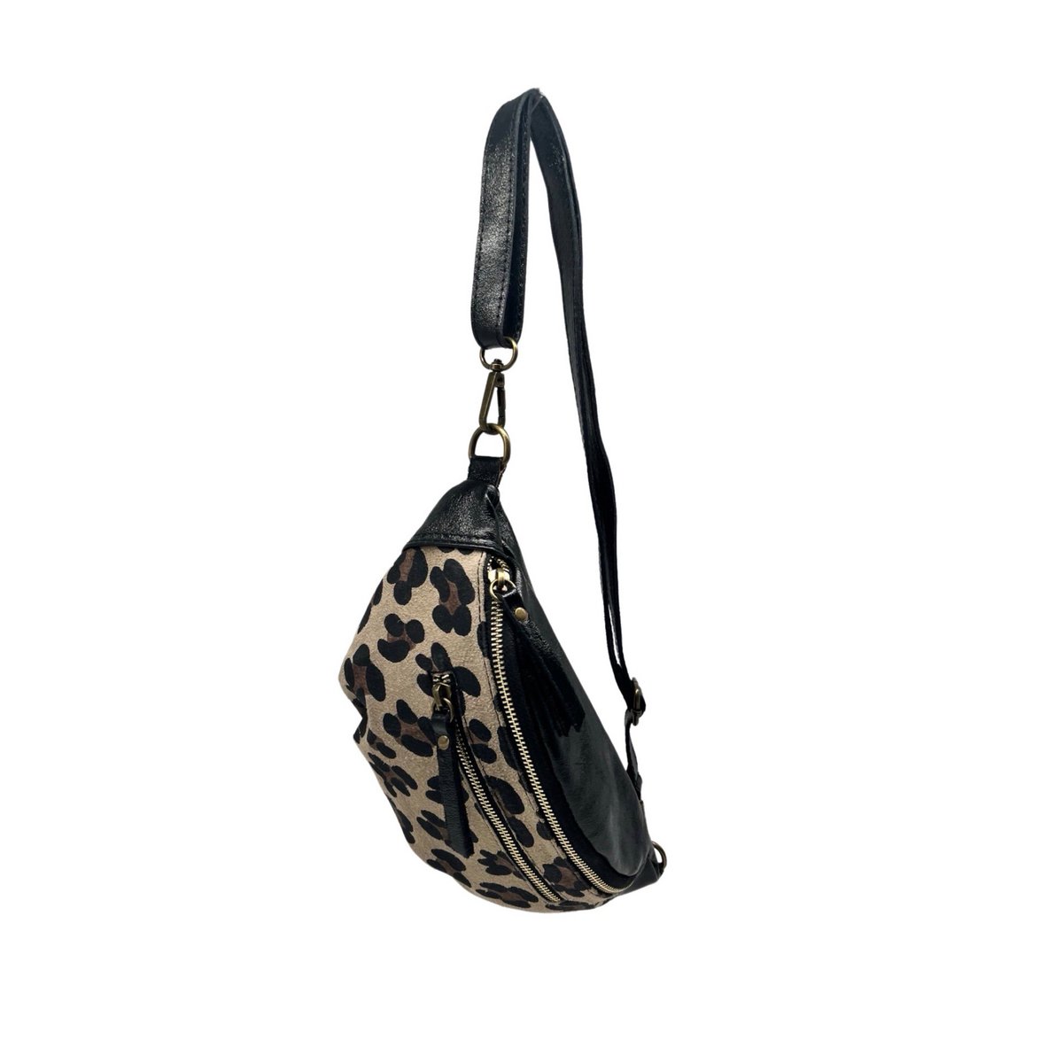 Marsupio in pelle leopardata con 2 cerniere