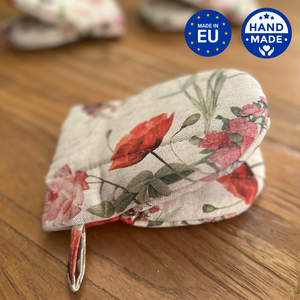 Ofenhandschuh klein mit doppelter Wollfüllung, Leinen-Baumwoll-Mischung, bedruckt | Blüte