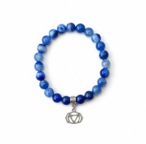 Women's bracelet Band Agate 8 mm with Chakra charm