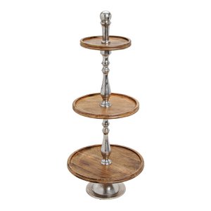 Etagere 3er Mangoholz/Metall 97cm H, 26,34,45cm Ø