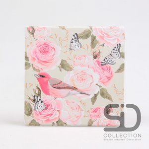 Deckel quadratische Vogel und Schmetterlinge Pink 15x15x0,7 cm