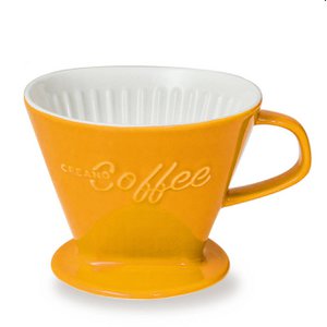 Creano Porzellan Kaffeefilter (Safrangelb), Filter Größe 4 für Filtertüten Gr. 1x4, ca. 800gr Gewicht für extrem sicheren Stand, Achtung schwer, in 6 Farben erhältlich