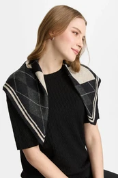  Black mohair foulard scarf, geometric diamond pattern, luxurious soft material, elegant neck accessory.
