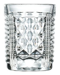  A clear, diamond-patterned shot glass with a capacity of 4 cl.