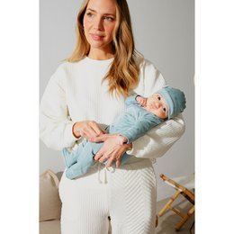 ENSEMBLE 5 PCS(CHEMISE+PANTALON+GANTS+BAVOIR+CHAUSSETTES)POUR NOUVEAU-NÉ (0-6 MOIS)-100%COTON-MOD. DUENDES - BLEU FONCÉ