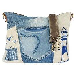 Sunsa Women's Sustainable Shoulder Bag. Shoulder bag made from recycled jeans & canvas (canvas). Handbag in vintage retro style. Crossbody bag for women.
