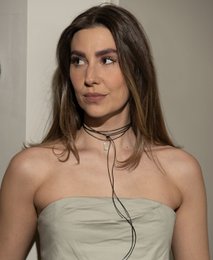  Elegant pearl necklace with adjustable cord in various colors including beige, black, grey, pink, purple, chocolate, ocean green, white, khaki, and mint.