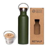 Stainless steel drinking bottle leak-proof bamboo cap Green 750 ml