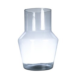  Tall, round, mouth-blown recycled glass vase in a clear color.