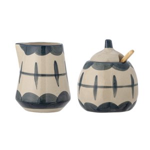 Allium Milchkännchen und Zuckerdose, blau, Steinzeug