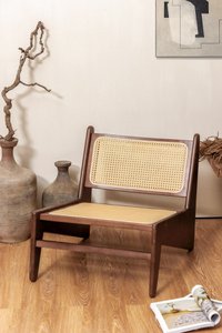Designer rotan en houten zitting - fauteuil - Kangoeroe - Japandi stijl
