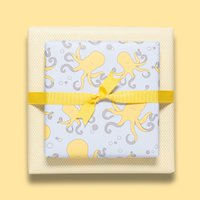 Light blue and yellow wrapping paper with octopuses, children's wrapping paper with octopus pattern for children's birthday, for gifts for birth or baptism -