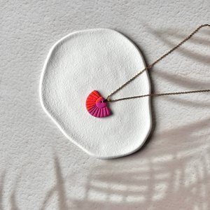 Riflessi di Costiera - Handcrafted Fan Necklace Gold Orange Fuchsia