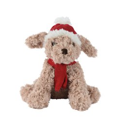  Soft, plush Christmas dog toy with red hat and scarf, measuring approximately 15x10x20cm, suitable for playtime and holiday decor.