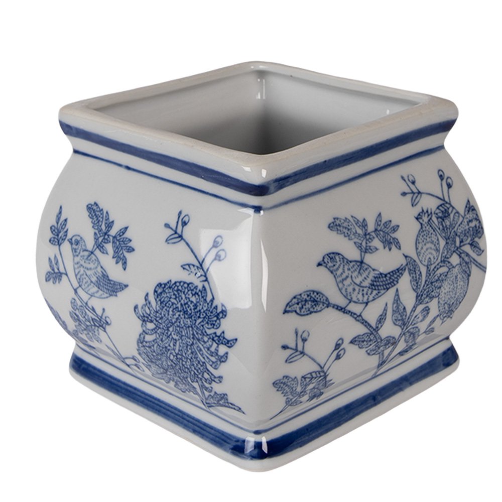 Voorraadpot Deksel 13x13x17 cm Wit Blauw Keramiek
