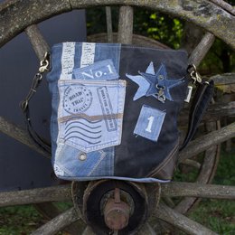 Bolso de hombro sostenible de mujer Sunsa. Bolso bandolera hecho de jeans reciclados y lona (canvas). Bolso estilo retro vintage. Bolso bandolera para mujer.