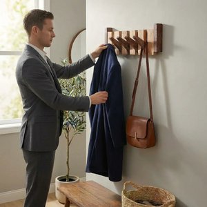 Verona wandkapstok van natuurlijk hout – Scandinavische opvouwbare hanger