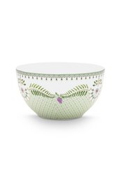  Light green ceramic bowl with floral pattern and lotus design, 15cm diameter.