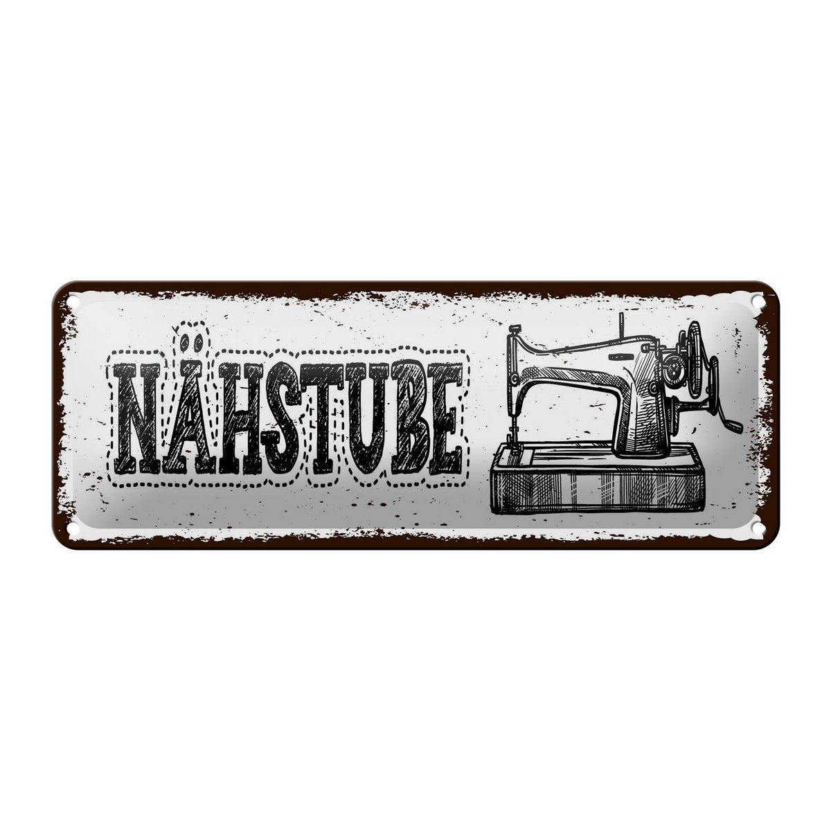 Blechschild Hinweis 27x10 cm Retro Nähstube Nähmaschine Deko Schild