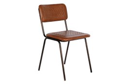  Brown leather dining chair with a woven pattern and metal frame. Dimensions: 46x52x78 cm.