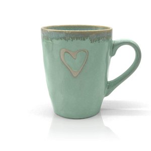 Stoneware Becher mit Henkel "Herz" türkis