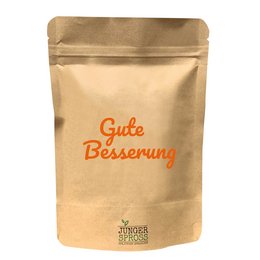 This product is a package of dried thyme, a common culinary herb. The package is made of brown kraft paper and has the text "Gute Besserung" printed on it, which means "Get well soon" in German. The product is part of the Garden category.