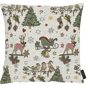 3616 kussen naturel / rood / groen - 39x39cm