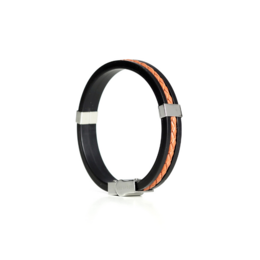 Light brown leather bracelet with orange and white stripes