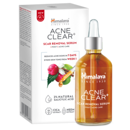  "Himalaya acne clear scar removal serum, amber glass bottle with dropper, natural salicylic acid formula"