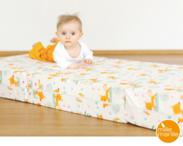 Soft, comfortable folding mattress for kids featuring a playful fox print design. Made with durable materials and designed for easy storage and portability.