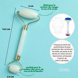 Set de 2 Rodillos Masajeadores - en Piedra Jade Blanco - Herramienta Natural y Masaje Facial - Bienestar Lift