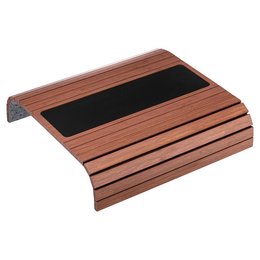 Dark cherry-colored bamboo sofa arm tray with a black padded surface, designed to hold drinks, snacks, or other small items while relaxing on the sofa.