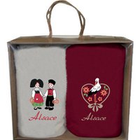 Box of 2 Assorted Alsace Embroidered Hand Towels 30 x 50