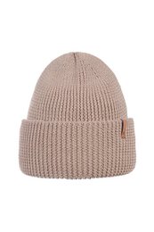  A warm, cozy beanie made from 100% merino wool in a taupe color. Features a classic ribbed knit design for a comfortable, snug fit.