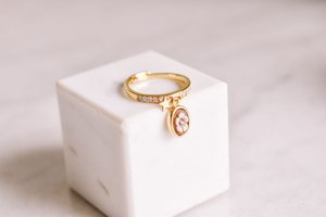 925 SILVER ADJUSTABLE FLOWER CAMEO RING 18K GOLD PLATED