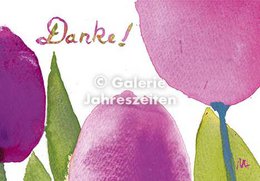  Purple tulips thank you card with "Danke" text, floral greeting card design