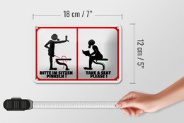 Tin sign note 18x12cm Please pee while sitting (b/w) decoration